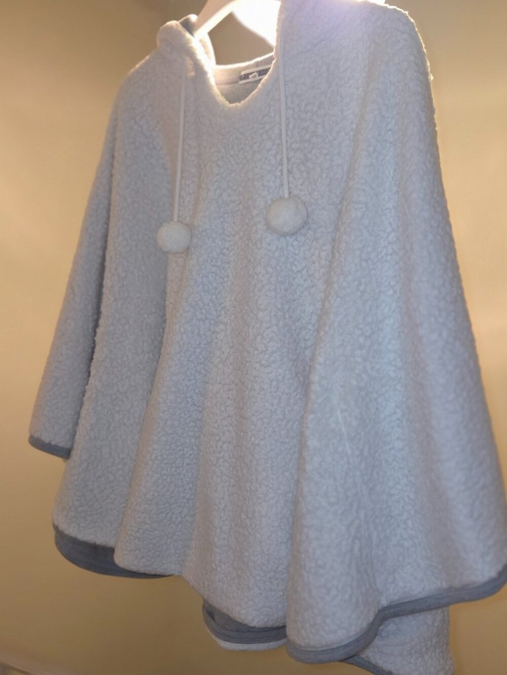 Soft & Fluffy Sherpa Optic White Poncho with Pom-Poms One Size
